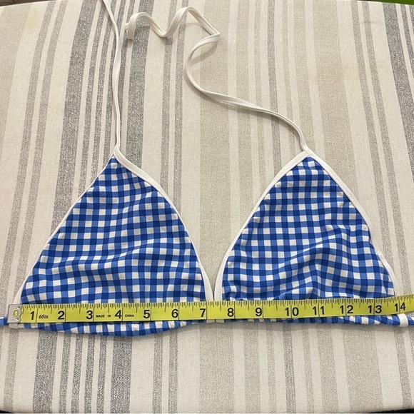 Ralph Lauren Blue Gingham Triangle String Bikini Top Large - Picture 10 of 11
